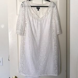 White lace shift dress with underlay